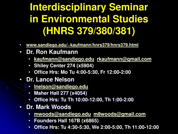 Interdisciplinary Seminar in Environmental Studies (HNRS 379/380/381)