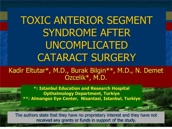 toxic anterior segment syndrome after uncomplicated cataract surgery
