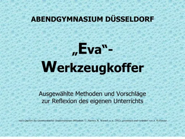 abendgymnasium d sseldorf eva - werkzeugkoffer ausgew hlte methoden und vorschl ge zur reflexion des eigenen unterr