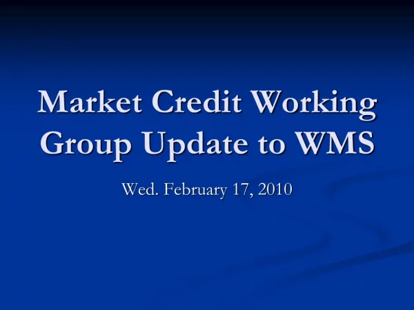 Market Credit Working Group Update to WMS