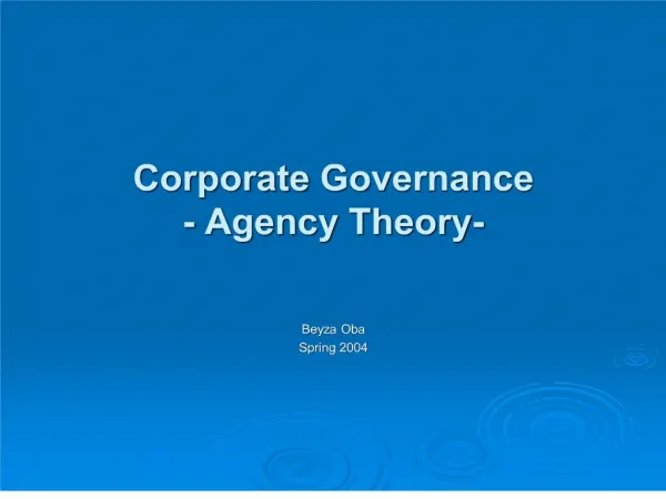 corporate governance - agency theory-