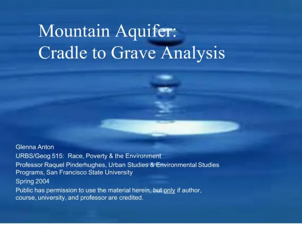 mountain aquifer: cradle to grave analysis