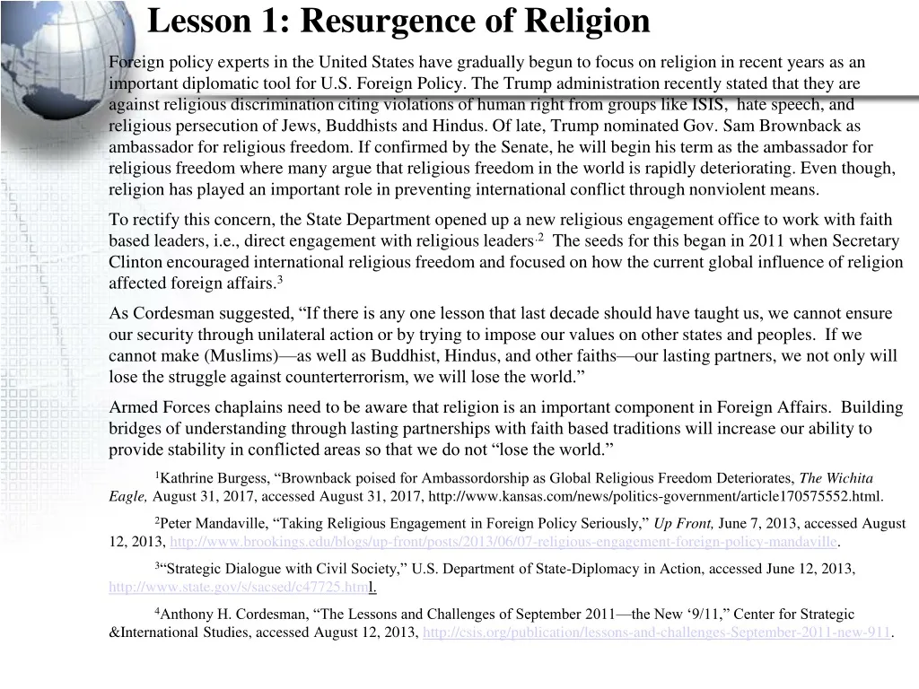 lesson 1 resurgence of religion
