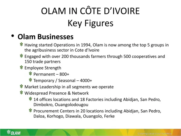 OLAM IN CÔTE D’IVOIRE Key Figures