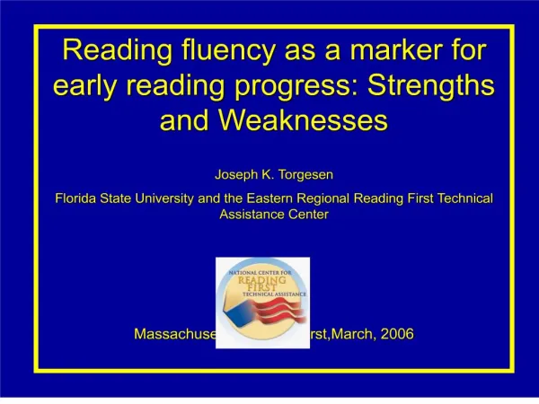 reading fluency as a marker for early reading progress: strengths ...