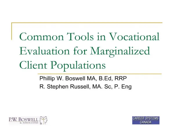 common tools in vocational evaluation for marginalized client populations