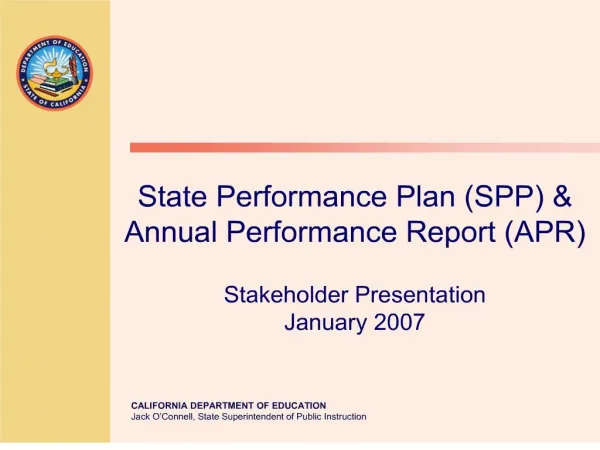 state performance plan spp annual performance report apr stakeholder presentation january 2007