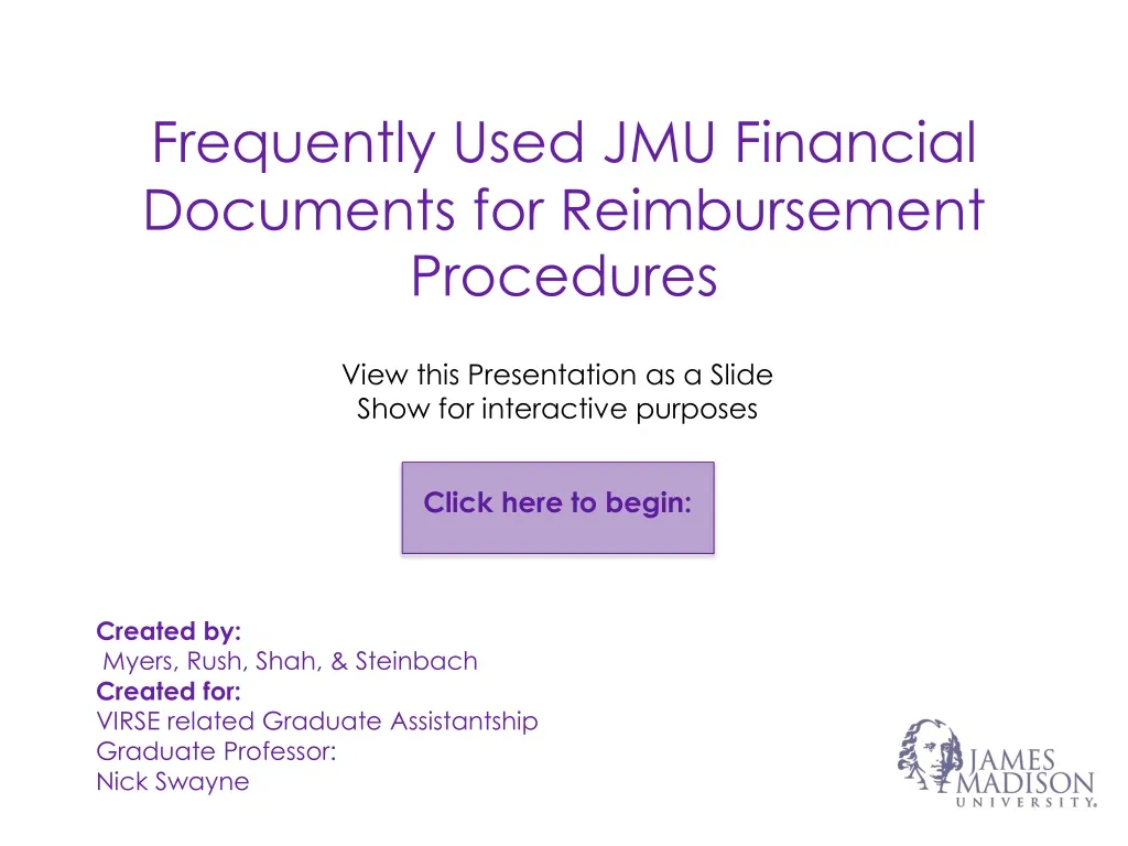 frequently used jmu financial documents for reimbursement procedures