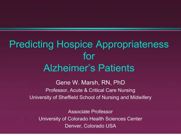 predicting hospice appropriateness for alzheimer