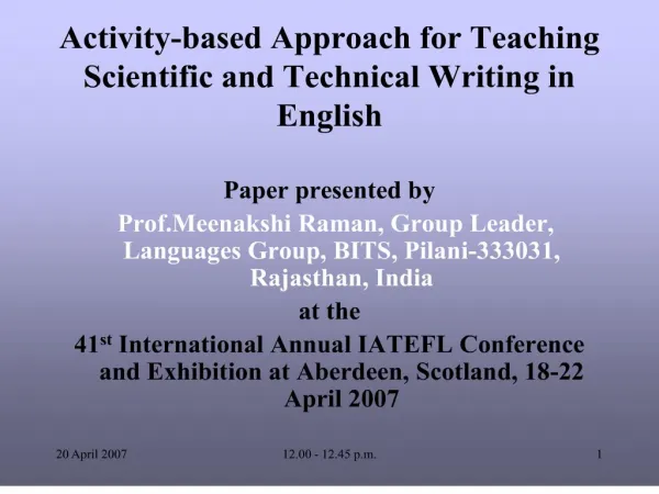 activity-based approach for teaching scientific and technical writing in english