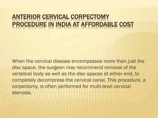 anterior cervical corpectomy procedure in india at affordabl