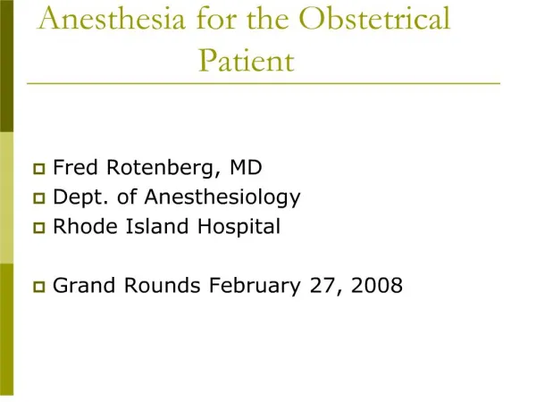 anesthesia for the obstetrical patient