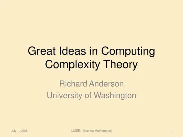 Great Ideas in Computing Complexity Theory