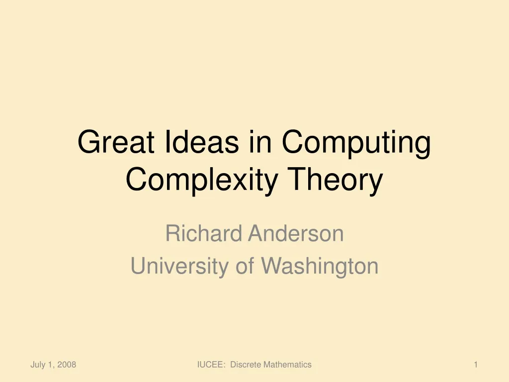 great ideas in computing complexity theory