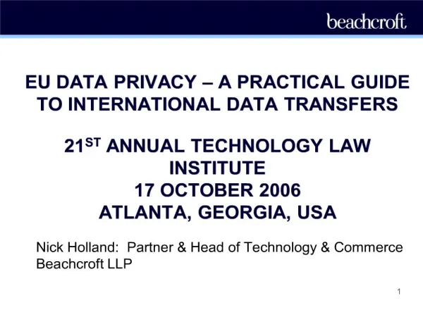 eu data privacy a practical guide to international data transfers 21st annual technology law institute 17 october 200
