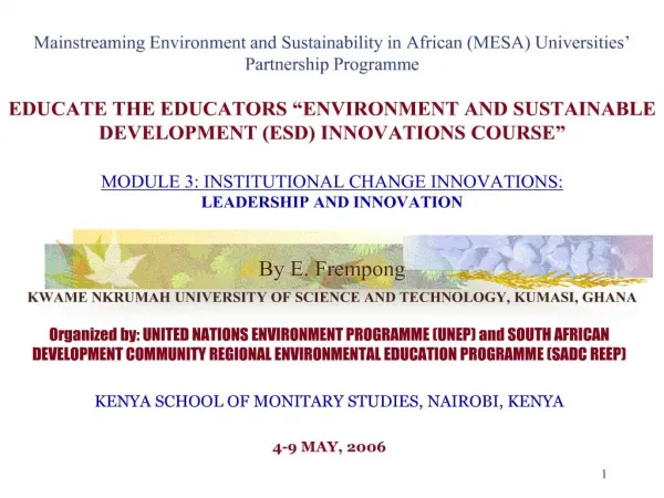mainstreaming environment and sustainability in african mesa ...