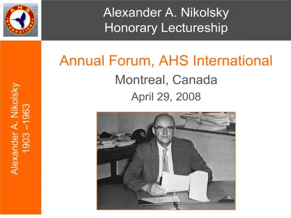 alexander a. nikolsky honorary lectureship
