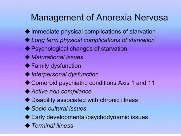 management of anorexia nervosa