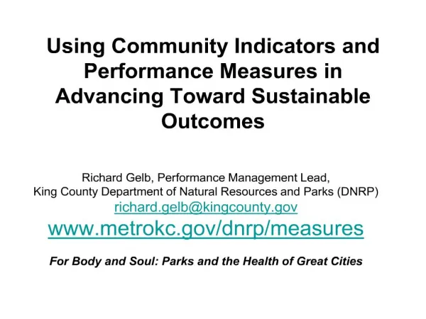 using community indicators and performance measures in advancing ...