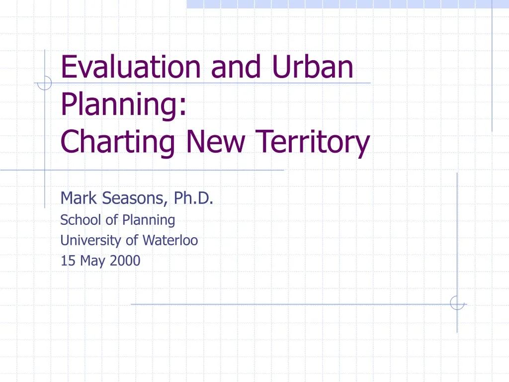evaluation and urban planning charting new territory