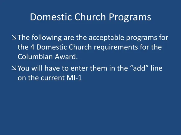 Domestic Church Programs