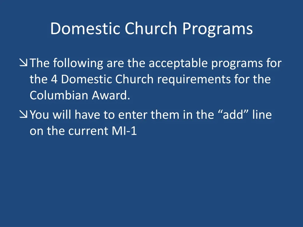domestic church programs