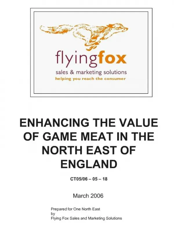 enhancing the value of game meat in the north east of england ct05