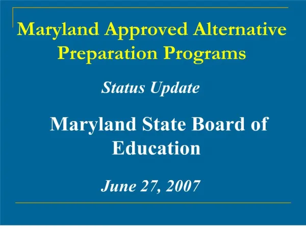 maryland approved alternative preparation programs