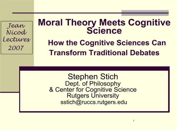 moral theory meets cognitive science how the cognitive sciences can transform traditional debates