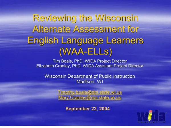 reviewing the wisconsin alternate assessment for english language learners waa-ells