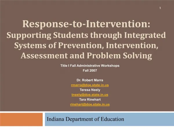 response-to-intervention: supporting students through integrated systems of prevention, intervention, assessment and pr
