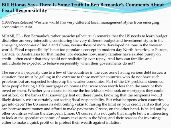 bill hionas says there is some truth in ben bernanke's comme