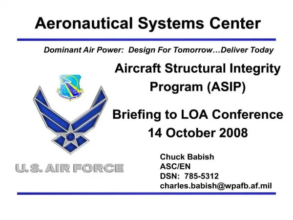aircraft structural integrity program asip briefing to loa conference 14 october 2008