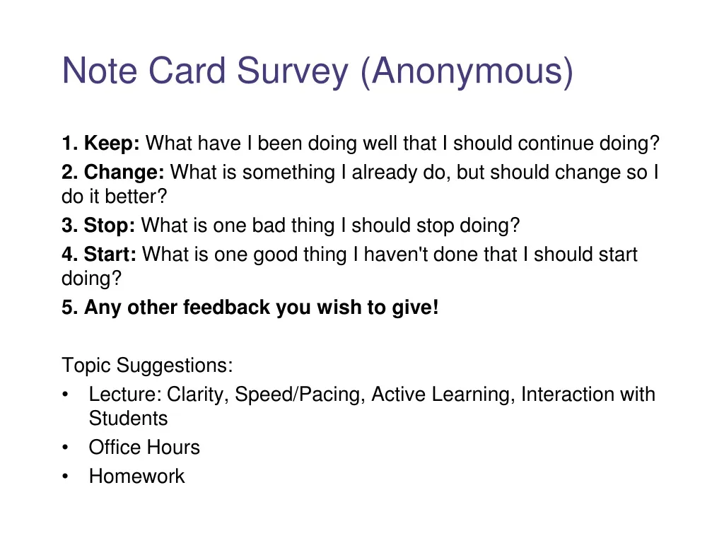 note card survey anonymous