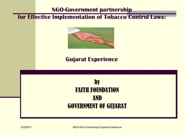 ngo-government partnership for effective implementation of tobacco control laws: gujarat experience