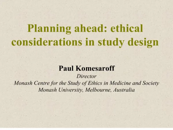planning ahead: ethical considerations in study design