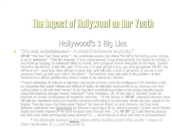 the impact of hollywood on our youth