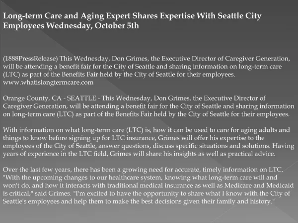 long-term care and aging expert shares expertise with seattl