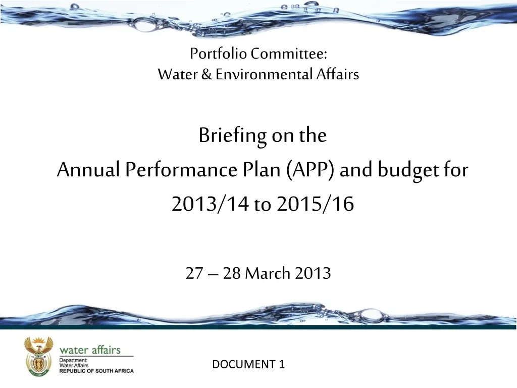 briefing on the annual performance plan app and budget for 2013 14 to 2015 16