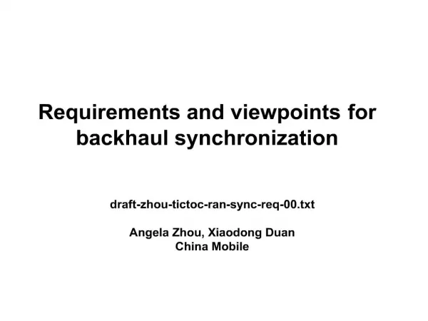 requirements and viewpoints for backhaul synchronization