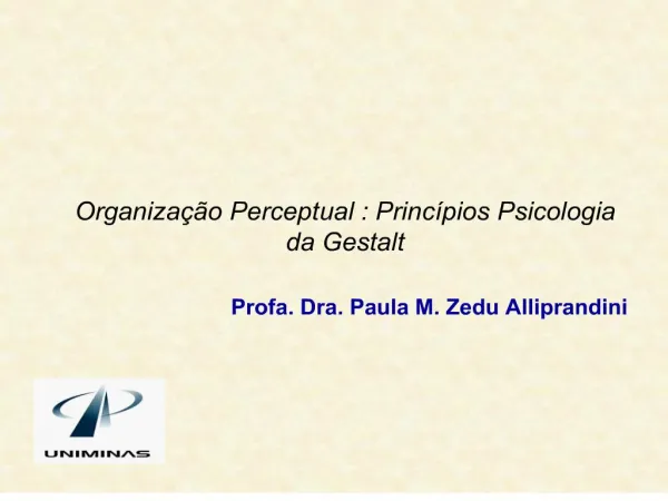 organiza o perceptual : princ pios psicologia da gestalt profa. dra. paula m. zedu alliprandini