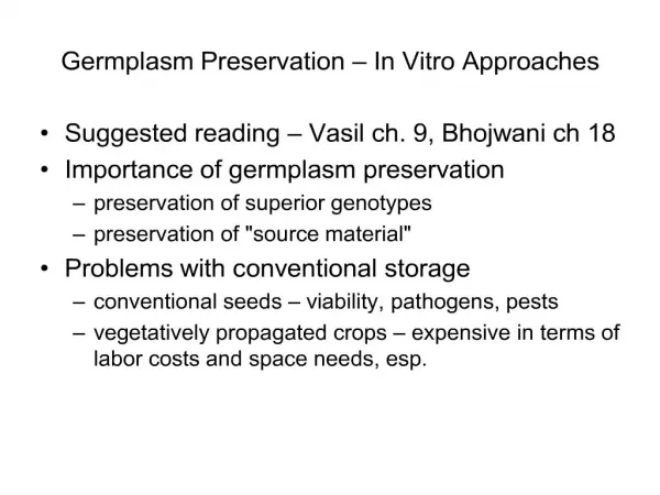 germplasm preservation in vitro approaches