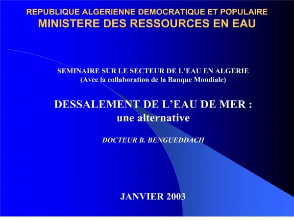 republique algerienne democratique et populaire ministere des ressources en eau