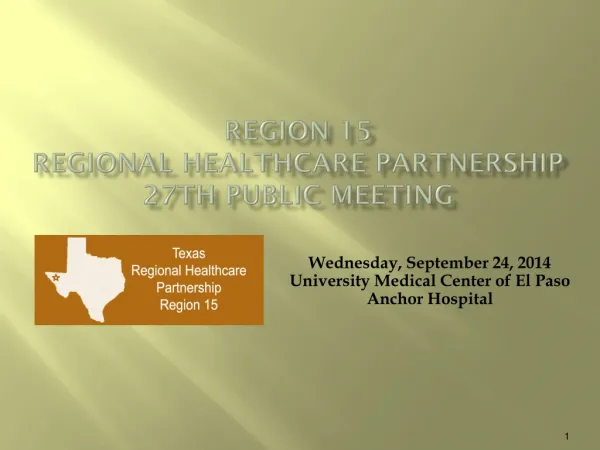 Region 15 Regional Healthcare Partnership 27th Public Meeting