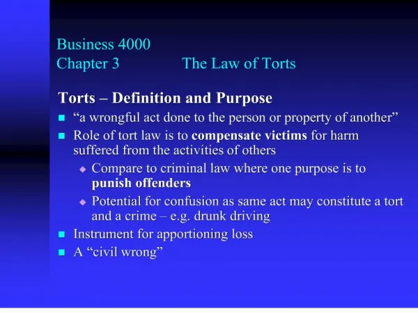 Business 4000 Chapter 3 The Law of Torts