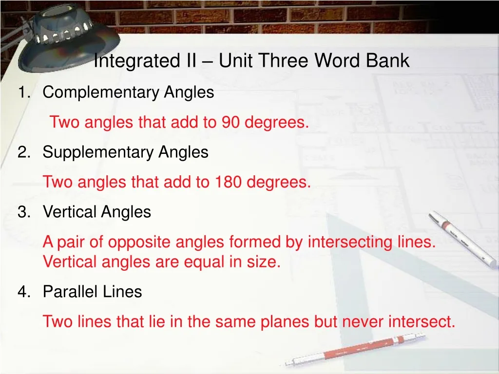 integrated ii unit three word bank complementary