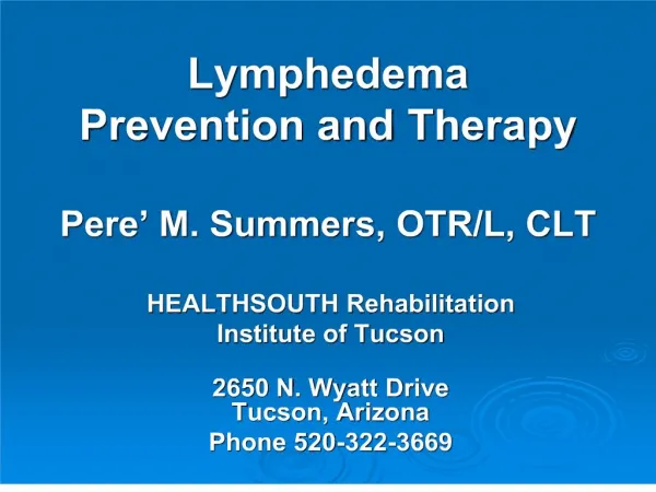 Lymphedema Prevention and Therapy Pere