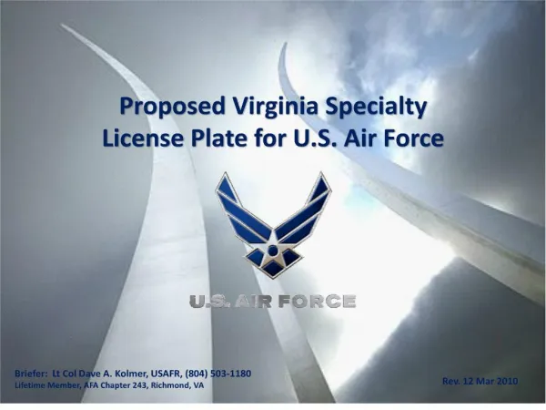 Proposed Virginia Specialty License Plate for U.S. Air Force