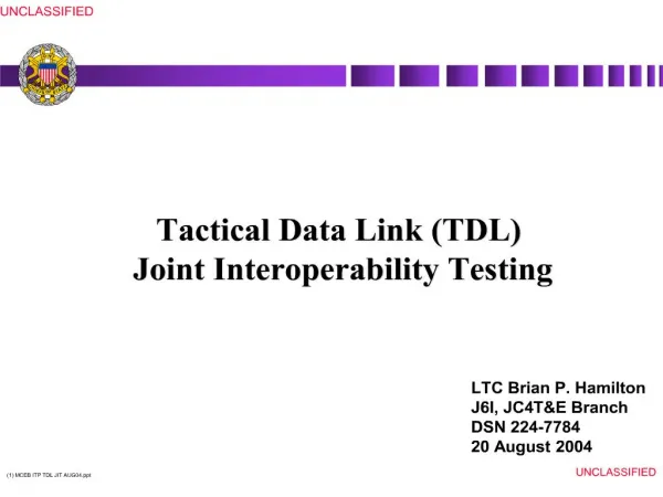 Tactical Data Link TDL Joint Interoperability Testing