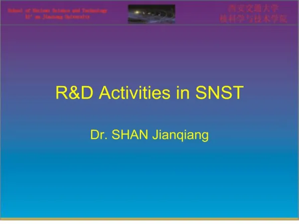 RD Activities in SNST
